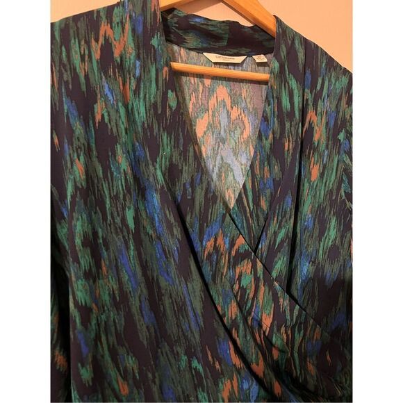 Liz Claiborne Size 2X Long Sleeve Faux Wrap Sheath Dress Blue Peacock Ikat Print - Picture 8 of 15